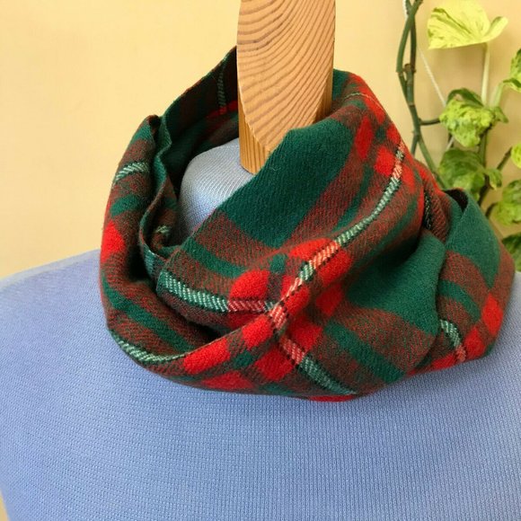 MacDhui Green & Red Scottish Plaid Wool Woven Scarf Vintage Made in Scotland - Picture 4 of 4